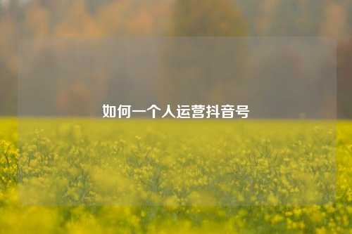 如何一个人运营抖音号