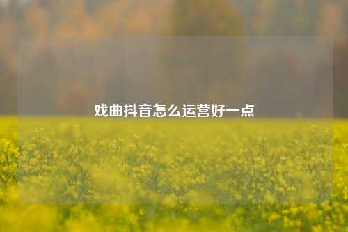 戏曲抖音怎么运营好一点
